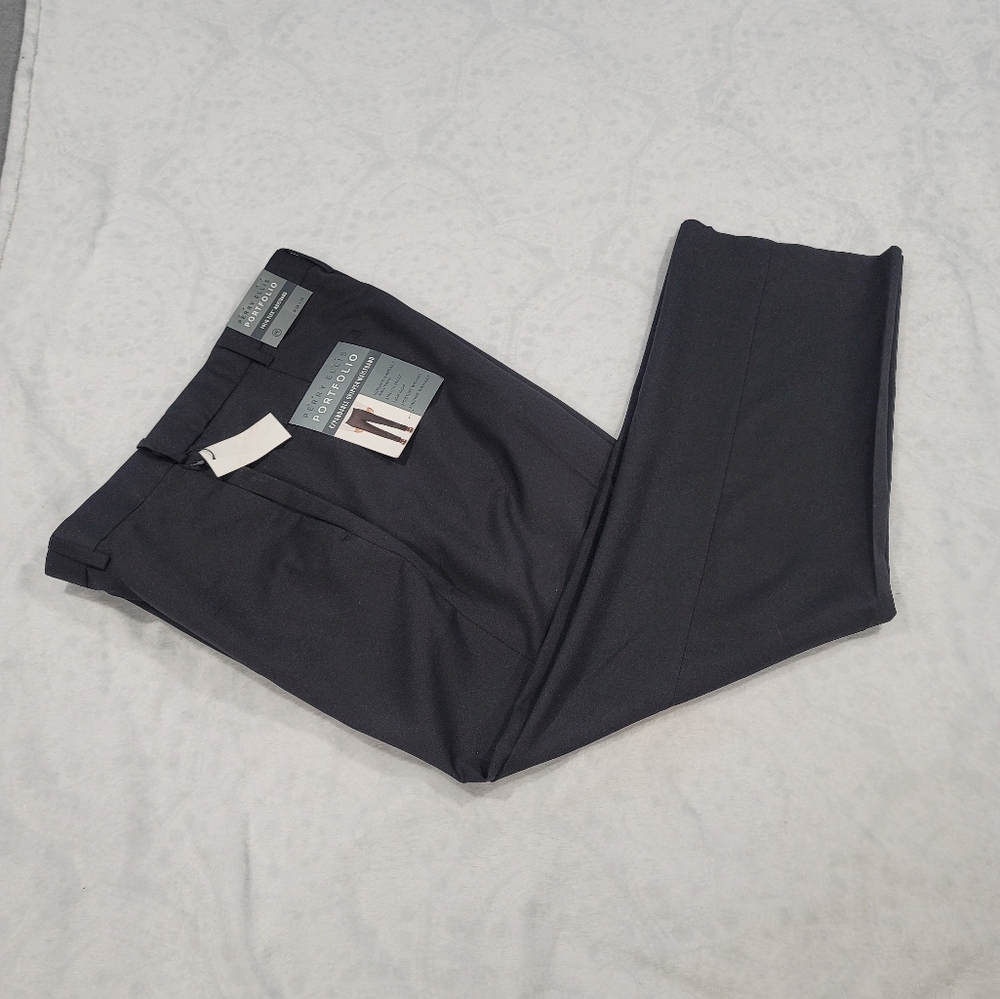 Perry Ellis Portfolio Mens 30x29 Slim-Fit Solid Performance Grey Dress Pants